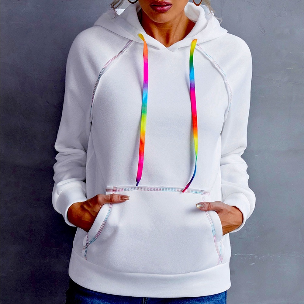 Rainbow Drawstring Long Sleeve Hoodie